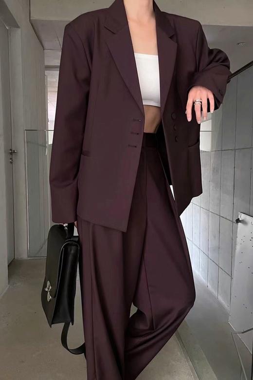 Kai & Kiera 酒红色西装阔腿裤套装 14383 商品图1