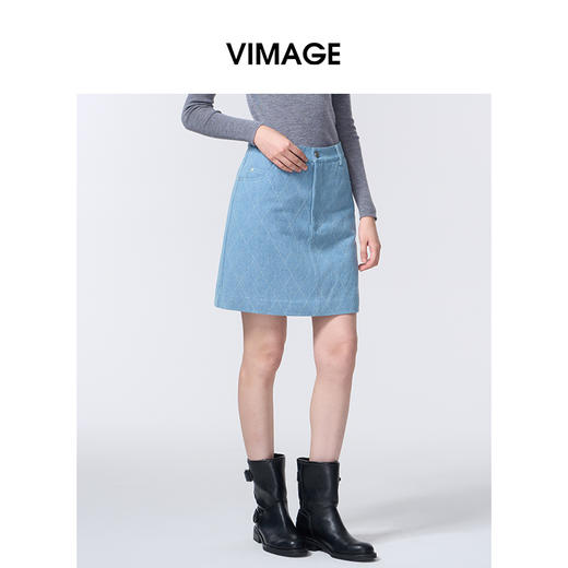 VIMAGE纬漫纪水蓝色小A字时尚减龄短款半裙V2406117 商品图2