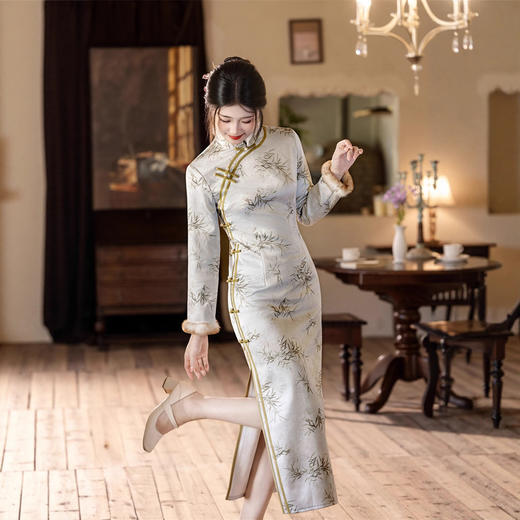 复古中国风提花缎印花，长款中式年轻款旗袍GX-3125220 商品图0