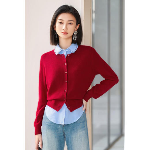 剩S/M/XL/L 100%纯羊毛针织开衫 柔和不扎 细腻质感 米思阳2025冬季新款保暖宽松休闲针织开衫女5009 商品图4