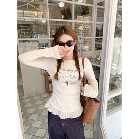 【129元任选2件】现货！韩系杏色印花长袖t恤