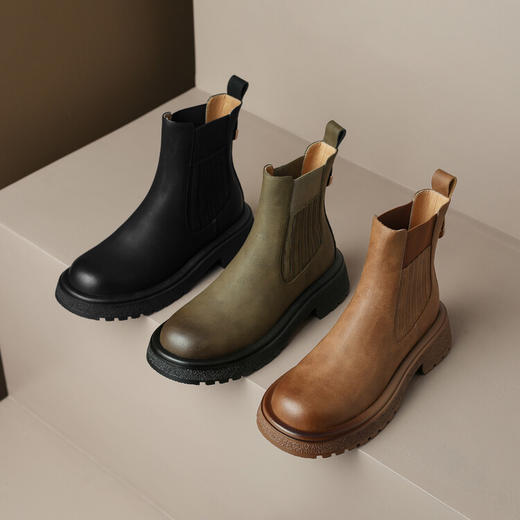 Ech&yolo轻奢简约圆头复古牛皮拼接气质款马丁靴HBP-3575 商品图2