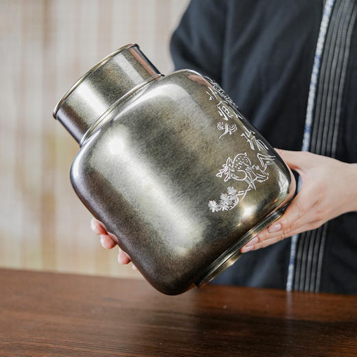 斑锡龙德瑞茶仓锡罐茶储超大号仿古茶叶罐纯锡手工密封储茶罐防潮保鲜 商品图1