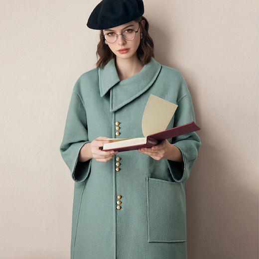 复古优雅双面呢羊绒大衣女中长款冬季宽松显瘦气质设计感毛呢外套 商品图1