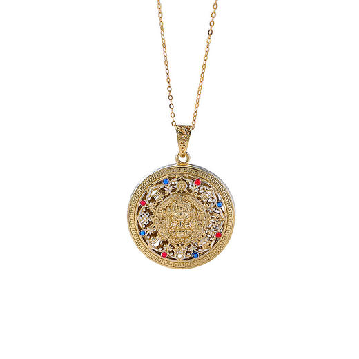 【转运八宝】S999.9足银描金珐琅黄财神八宝罗盘金刚杵回字纹吊坠【CW-DZ06844】 商品图4