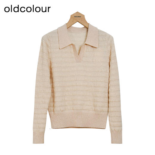 oldcolour冬季新品V领时尚保暖复古条纹毛织短外套女P410514A1 商品图0