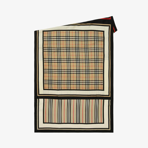 【一】BURBERRY 巴宝莉 女士 Monogram 标志性条纹和格纹印花真丝围巾 混色 8011951 A7026 商品图1