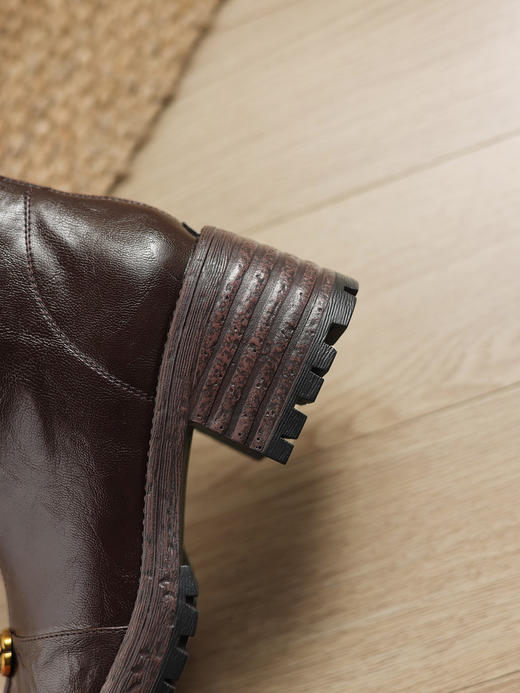 Ech&yolo羊皮拼接山茶花圆头粗跟厚底瘦瘦靴HB-1291（预售5-7天发货） 商品图3