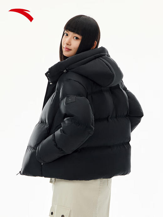 安踏六度芯防泼水羽绒服 女冬季新款鸭绒保暖宽松棉服外套162547935 【防风防泼水】基础黑-2 商品图2