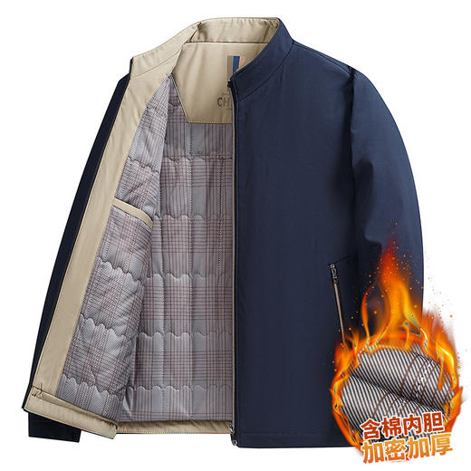 冬季加绒加厚商务休闲中年男士爸爸装夹克立领保暖棉服外套男 商品图0