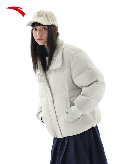 安踏【关晓彤同款】短款羽绒服防泼水女针织拼接翻领棉服162547914 【75%鸭绒】数字雾灰-1 商品图1