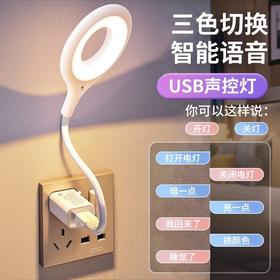 USB智能语音台灯声控灯感应灯护眼小夜灯卧室床头柜照明灯三色灯