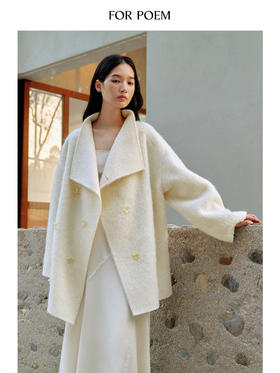 ForPoem 现货 25/FW原创设计重工手缝花朵装饰羊驼毛羊毛翻领大衣外套