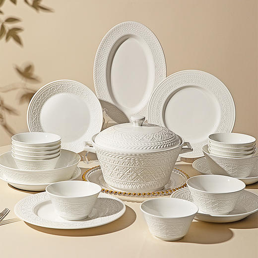 摩登主妇白色骨瓷碗具餐具套装家用2025新款碗盘碟筷乔迁新居礼物 商品图0