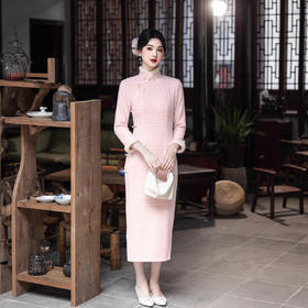 复合超柔年轻少女款旗袍，复古国风素雅中式加绒长袖旗袍GX-23024