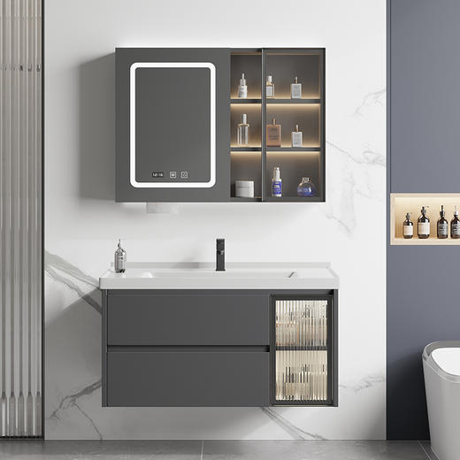 8066-灰色(陶瓷盆加智能镜柜）70/80/90/100 商品图1