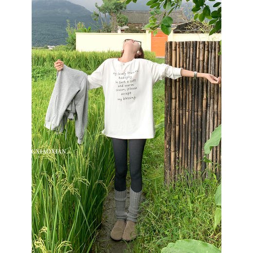 【129元任选2件】现货！ 韩系白色印花长袖上衣 商品图4