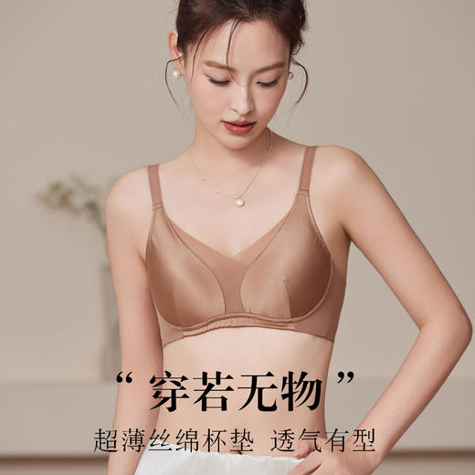 19姆米缎面真丝超薄无钢圈，桑蚕丝深V聚拢网纱拼接文胸 TG02S276 商品图1