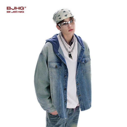 BJHG不计后果牛仔外套男款秋季2025新款水洗做旧连帽衬衫休闲夹克 商品图2