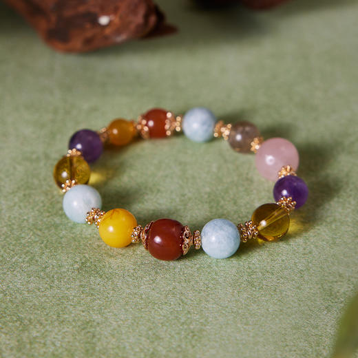 Manreya玛芮雅“锦瑞财禄”水晶天然石手串|铜镀金 黄水晶，紫水晶，马粉，海蓝宝，南红 商品图6
