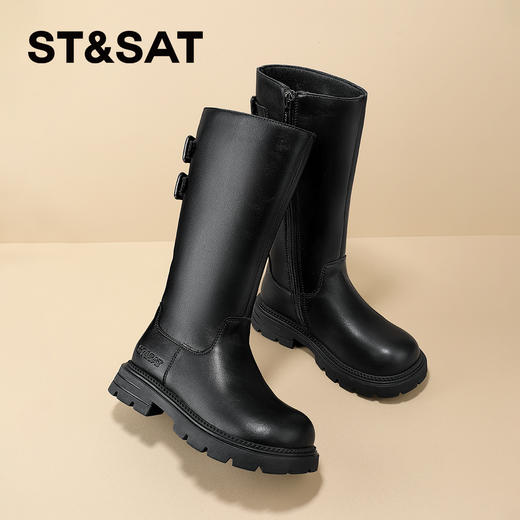 【童鞋】星期六加绒保暖时尚双扣女童长靴SSD4199L0U 商品图3