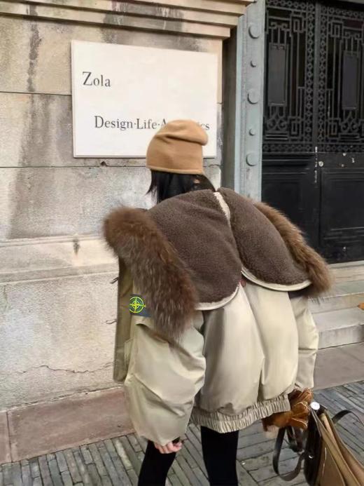 D110737大貉子毛牛角扣连帽“大翅膀”羽绒棉服男女同款 商品图5