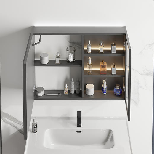 8066-灰色(陶瓷盆加全智能镜柜）70/80/90/100 商品图1