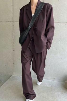 Kai & Kiera 酒红色西装阔腿裤套装 14383