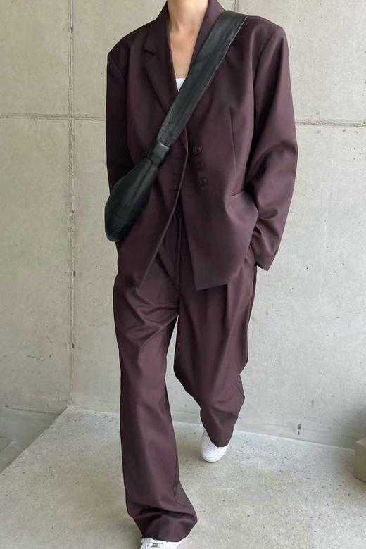 Kai & Kiera 酒红色西装阔腿裤套装 14383 商品图0