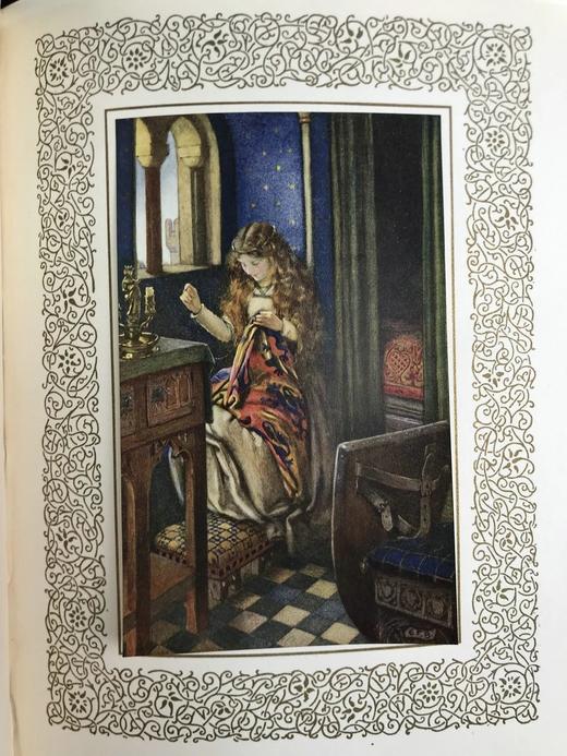 画家签名本！约20世纪早期 丁尼生《国王叙事诗》 约20幅彩色手工贴图 全犊皮（vellum）精装大16开 商品图8