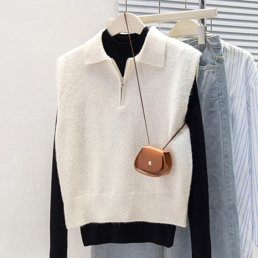 馥迦利落百搭半拉链马甲背心 商品图2