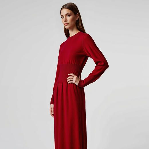 EITIE爱特爱冬季新款100%绵羊毛时尚气质收腰显瘦长袖针织连衣裙7601307 商品图13