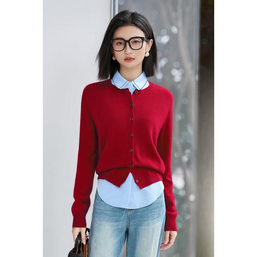 剩S/M/XL/L 100%纯羊毛针织开衫 柔和不扎 细腻质感 米思阳2025冬季新款保暖宽松休闲针织开衫女5009 商品图2