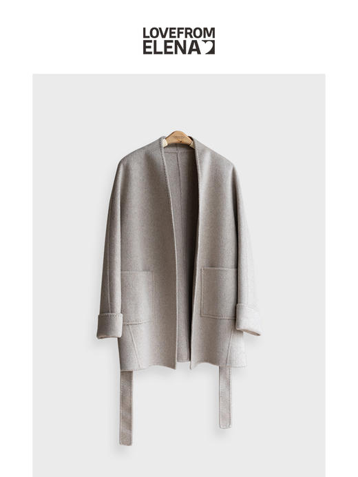 羊绒羊毛混纺 中长款 系带大衣 商品图0