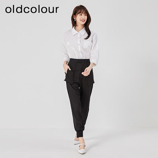 oldcolour夏季黑色高腰显瘦直筒束脚运动休闲裤女O25073504 商品图3