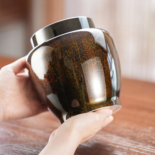 斑锡龙锡罐秋实茶仓大漆戗金纯锡大号密封茶叶罐储茶罐手工锡器 商品图3