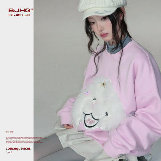 BJHG不计后果贴布狗狗卫衣女款加厚冬季美式情侣圆领摇粒绒上衣男 商品图2
