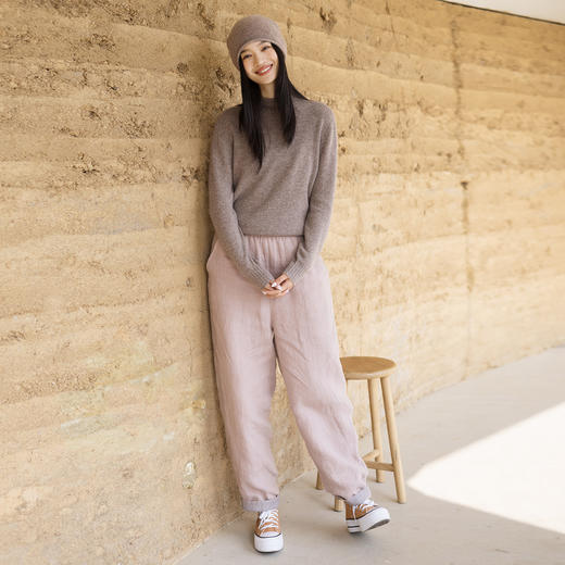 绽放739朵/暮色·汉麻绗棉全腰松紧拼复古条纹文艺长款休闲棉裤 商品图1