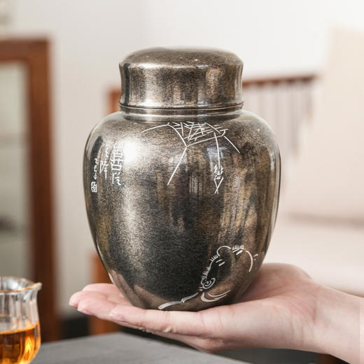 斑锡龙望禧茶仓复古中号锡罐纯锡茶叶罐密封储茶云南个旧手工锡器 商品图3