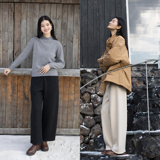 特绽放720朵/暖格裤·羊毛棉混纺加厚绒感全腰松紧显瘦休闲长裤女 商品图2