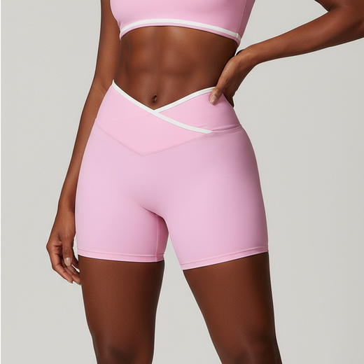 跃牌【安琪拉系列】交叉高腰瑜伽短裤紧身裸感蜜桃提臀运动短裤女三分健身裤DK3501 商品图0