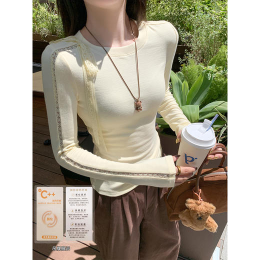 【129元任选2件】现货！韩系蕾丝镂空黄色长袖t恤 商品图0