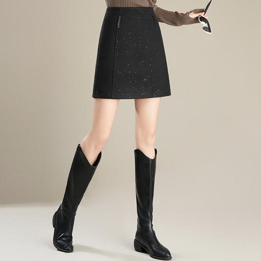 「自」全新升级【铂金会员146/天猫189/差价43】(65803)洛诗琳气质毛呢半身裙2025秋冬新款小个子高腰显瘦A字裙女 商品图2