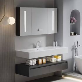 8092-（60cm-120cm）灰浴室柜 全白+智能镜柜