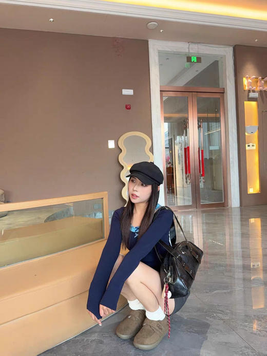 法式加绒保暖魔术贴勃肯鞋女豆豆平底秋冬百搭平底懒人毛呢棉鞋 商品图3