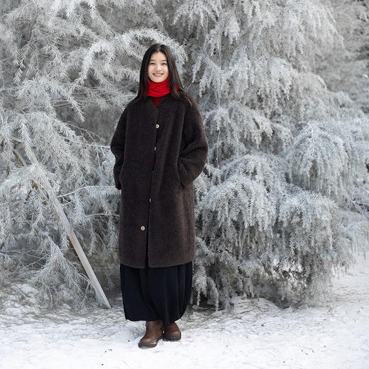 绽放748朵/羊毛卷卷·羊羔毛加厚大衣保暖宽松小V领文艺长外套女 商品图1