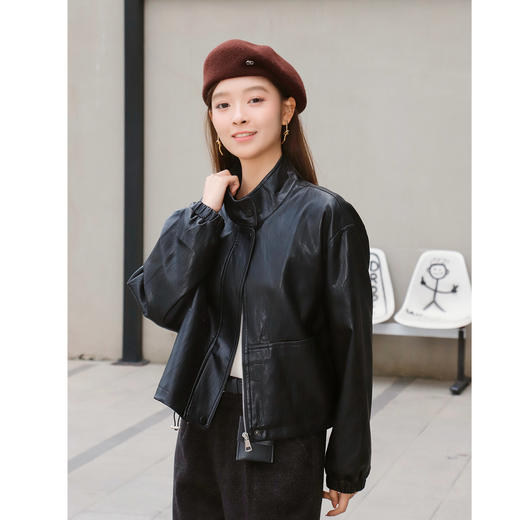 复古立领抽绳皮衣外套-纪念日百货门店同款167394216 商品图1