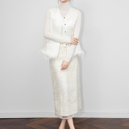 「高货wl」全新升级【铂金会员459/天猫619/差价160】(65211)洛诗琳新中式夹棉马甲2025秋冬植绒气质国风鸵鸟毛外套女 商品图2