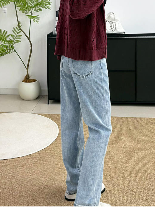 会员福利【高端品质100%棉】拉夏贝尔/La Chapelle高腰直筒牛仔裤女蓝色休闲宽松百搭显瘦长裤 商品图7