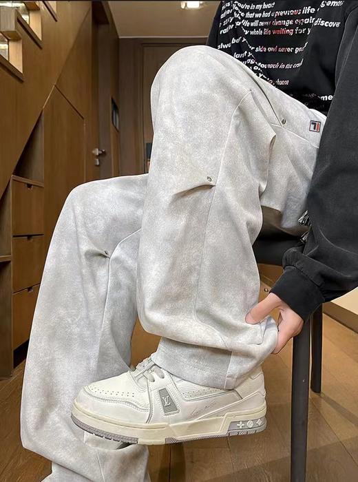 D110775加绒新款阔腿直筒脏脏裤情侣款卫裤 商品图7